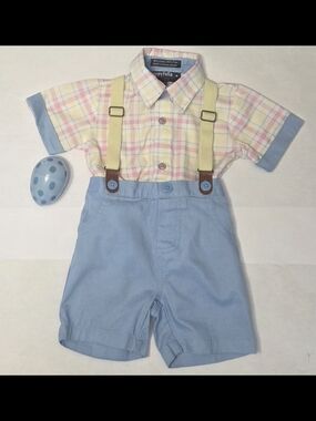 Happy Fella Pastel Plaid Button-Down Shirt with Light Blue Shorts